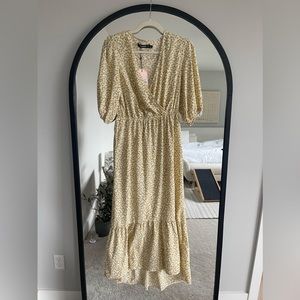 Missguided Yellow Floral Print Wrap Midi Dress